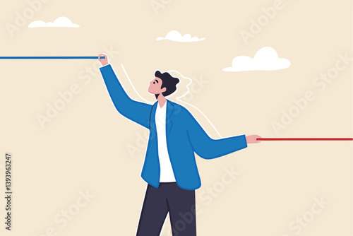 Expectation vs reality result, aim high standard or ambition to success and achieve goal, challenge or hope, motivation concept, businessman make an expectation and other hand as result line.