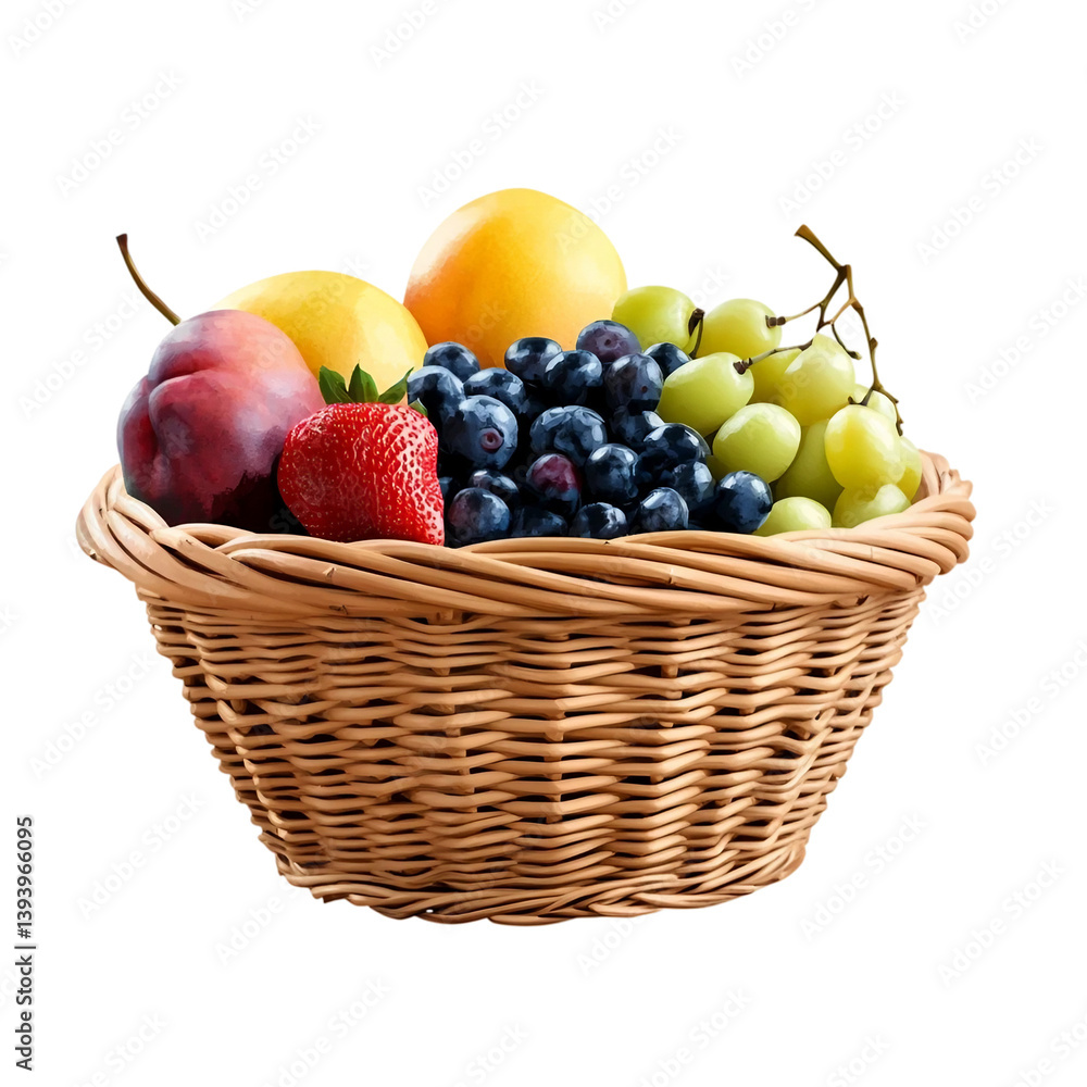 fruit in a rattan basket isolated on transparent and white background. fruit in a rattan basket isolated on transparent and white background.