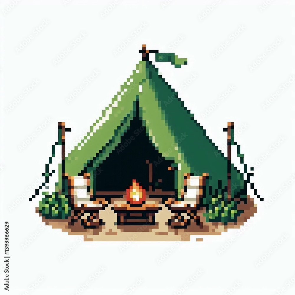 Fototapeta premium Pixelated Campsite Scene suitable for art exhibition