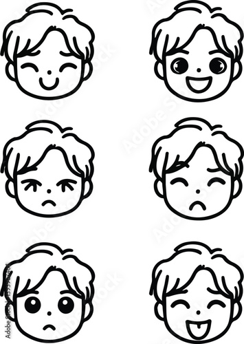 
line art design of a cute cartoon set of face impression on white background