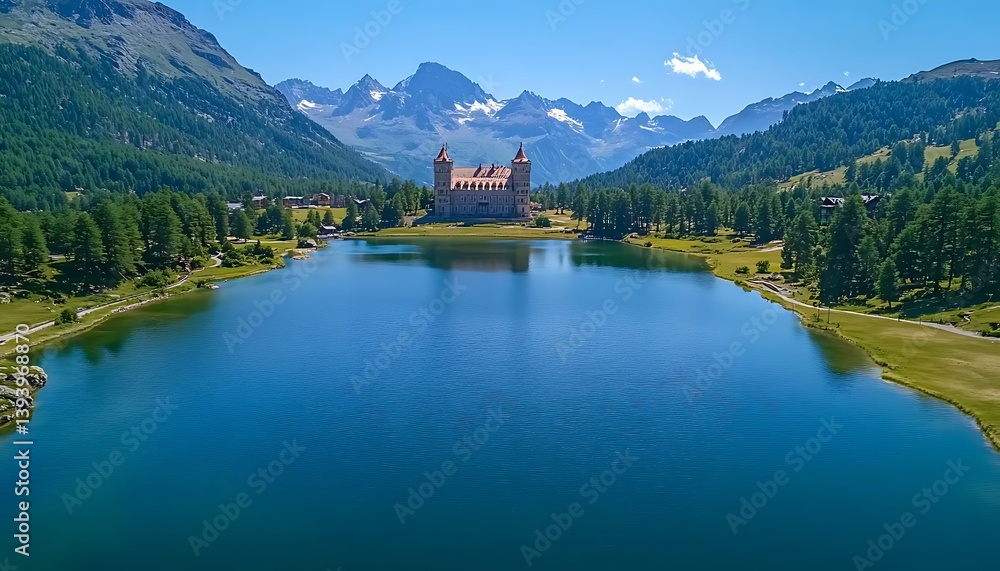 Fototapeta premium Alpine Lake Castle View