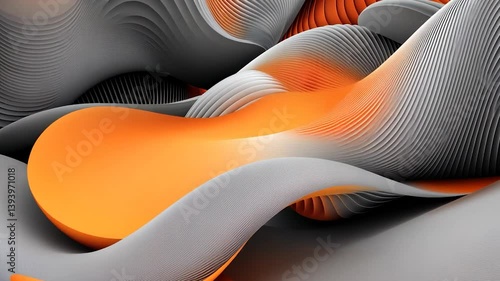 Abstract Orange and Grey Waves: A 3D Digital Art Rendering