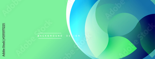 Abstract design features overlapping circles, gradients. Light green background contrasts with blue, purple hues. Modern, minimalist aesthetic suitable for digital projects.