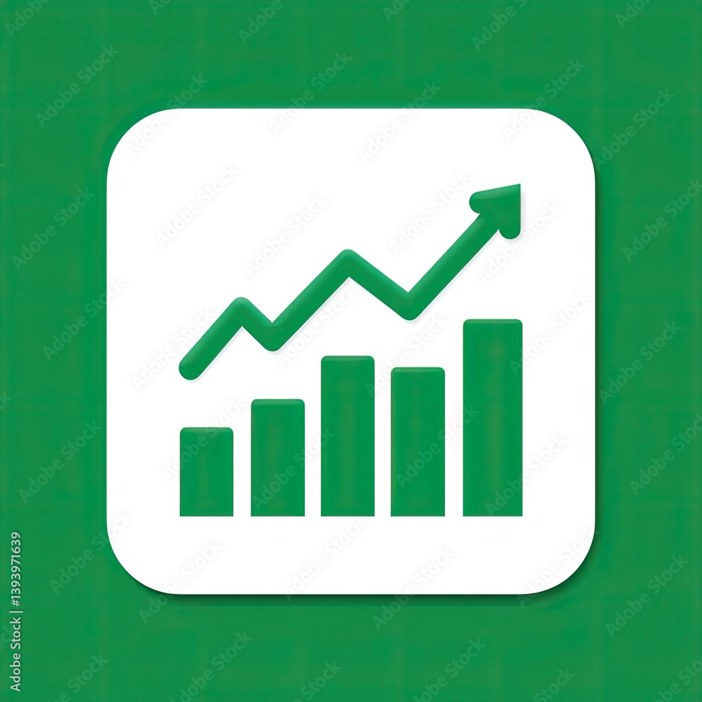 Green Growth Chart Icon with Upward Arrow on Captive Background Green Growth Chart Icon with Upward Arrow on Captive Background