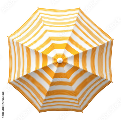 Fototapeta Naklejka Na Ścianę i Meble -  Top view of a striped white-yellow beach umbrella isolated on transparent background