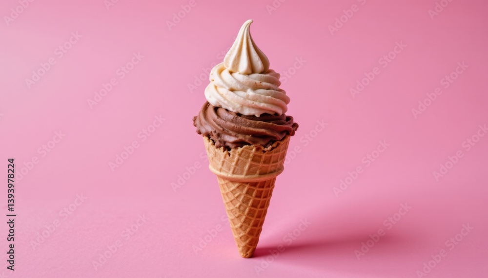 Delicious Ice Cream Cone with Swirled Toppings on Pink Background