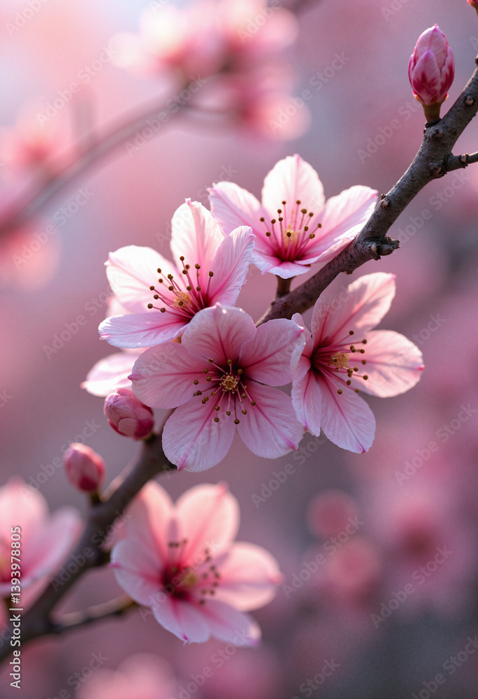 Fototapeta premium Delicate Pink Cherry Blossoms in Full Bloom