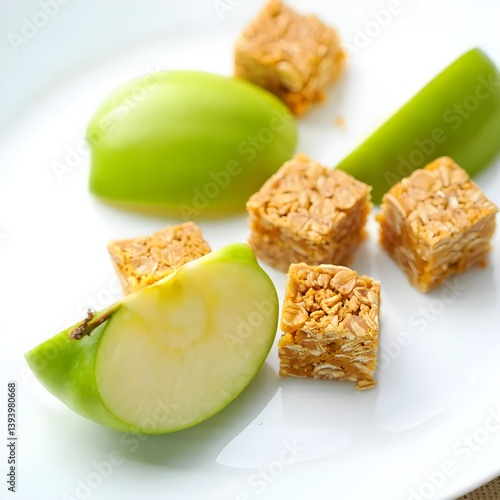 Apple Wedges and Oat Bars on White Background