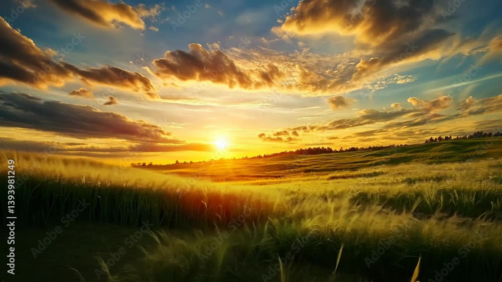 Golden Sunset over Rolling Fields of Wheat Golden Sunset over Rolling Fields of Wheat