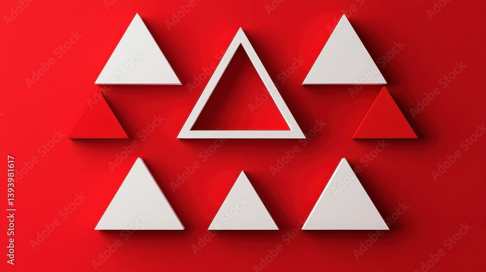 A vibrant arrangement of red and white geometric triangles on a red background, showcasing a striking contrast and modern design aesthetic. A vibrant arrangement of red and white geometric triangles on a red background, showcasing a striking contrast and modern design aesthetic.