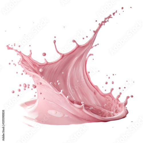 Pink milky liquid wave splash isolated on white background