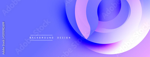 Abstract flowing shapes create dynamic composition. Gradient hues transition from deep blues to soft purples. Modern design evokes movement, depth, visual interest.