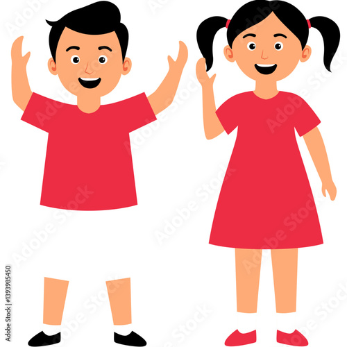 Illustration of a happy cartoon family with father, mother, son, and daughter holding hands. Ideal for family values, parenting, relationships, lifestyle, and unity themes.