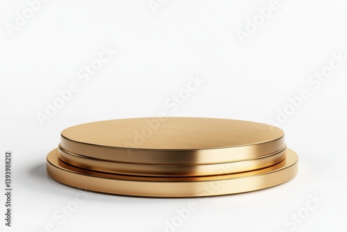A golden platform with three circular tiers isolated on white background