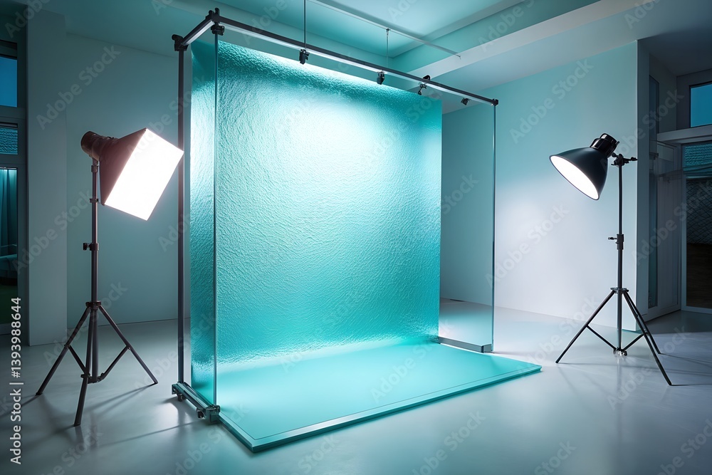 Mint Blue Translucent Glass Panel with Light Refraction in Studio Lighting