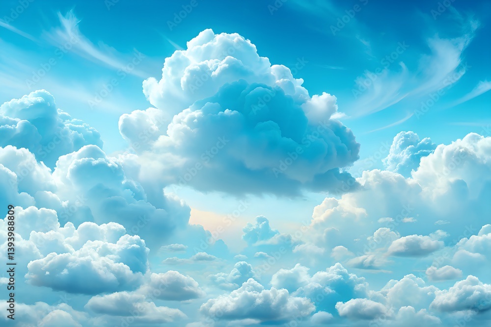 Hyper-Realistic 3D Sky Blue Cloud Background in 12K for Digital Art Prints