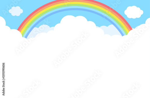 シンプルな青空と雲と虹の背景イラスト