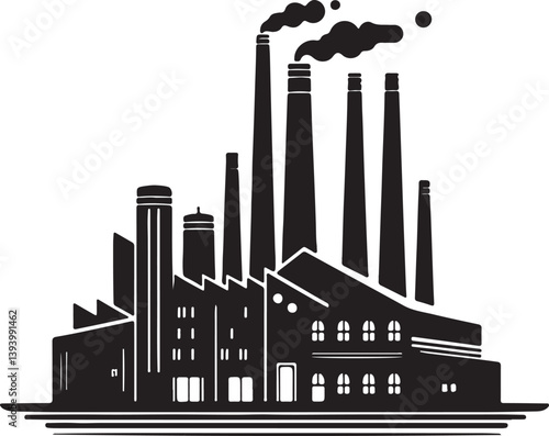 vector illustration of industrial factory, black silhouette vector