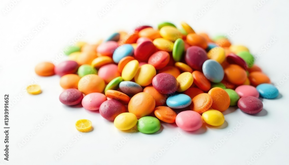 Pile of colorful candy and chips on white background, snack food, soda, colorful Pile of colorful candy and chips on white background, snack food, soda, colorful