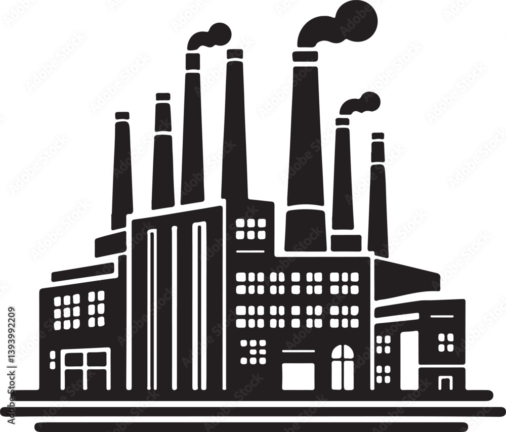 Obraz premium vector illustration of industrial factory, black silhouette vector