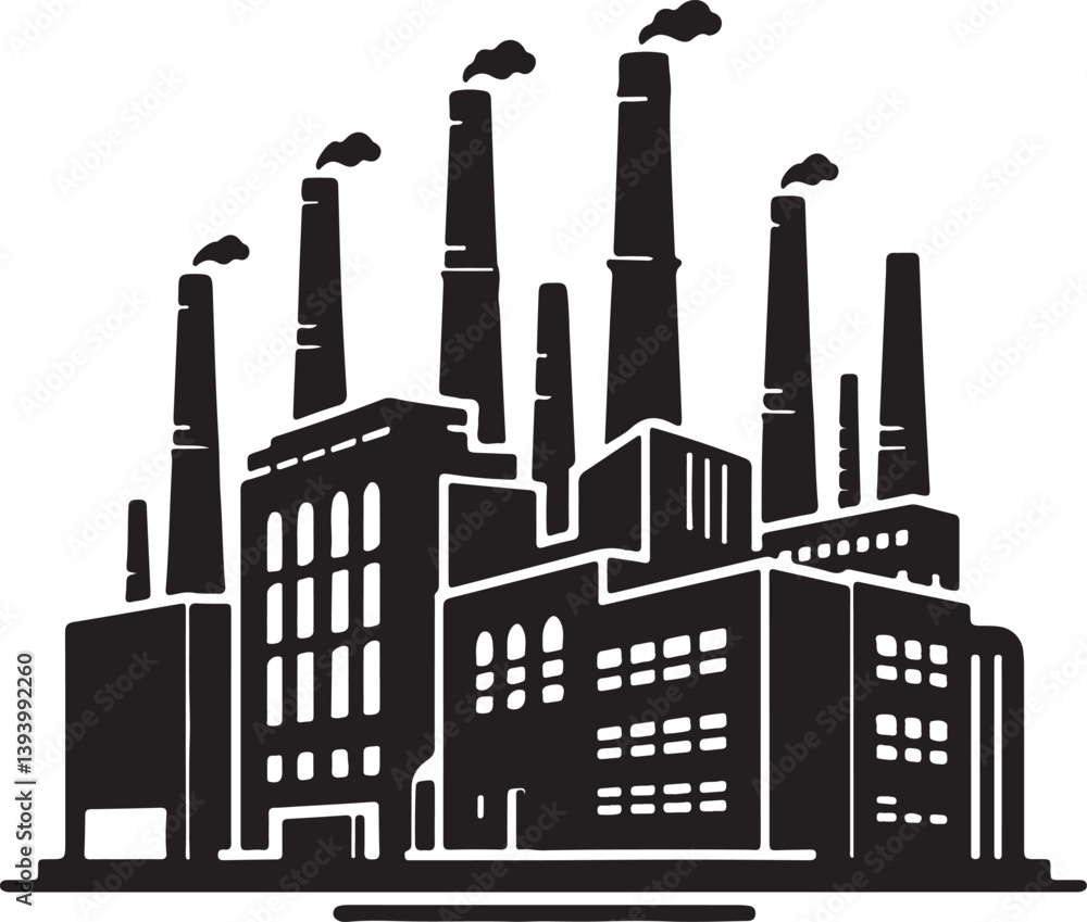 Obraz premium vector illustration of industrial factory, black silhouette vector