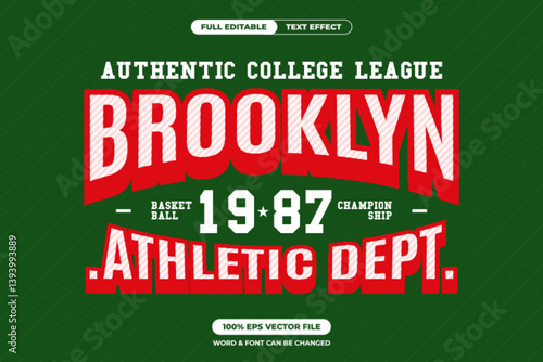 Bold Brooklyn basketball varsity text effect with college league theme. Perfect for sports tees, posters, and team branding. Fully editable vector in classic retro style
