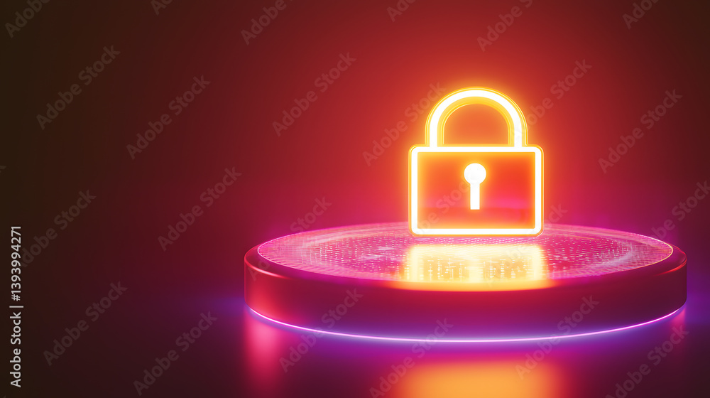 Secure digital lock icon on vibrant platform technology concept studio lighting abstract design Secure digital lock icon on vibrant platform technology concept studio lighting abstract design