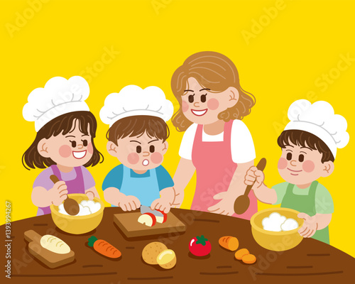 Kids cooking class. Kids who are concentrating hard on cooking classes.