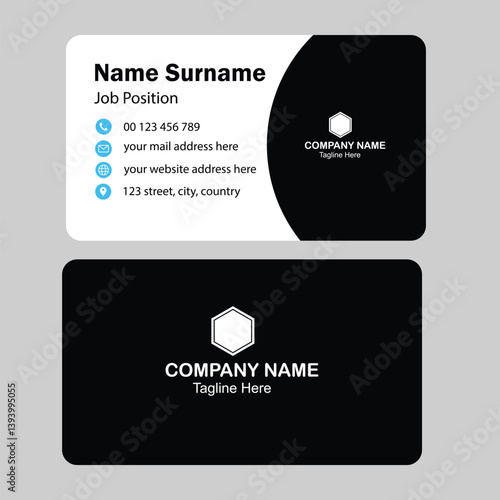 abstract black business card design with blue shade