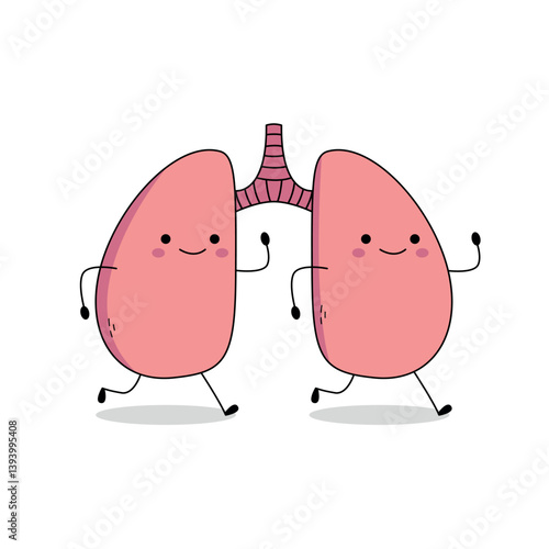 Cute lung organ cartoon character running doodle