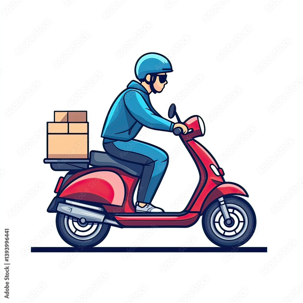 Stylized Illustration of a Courier Delivering Packages on a Red Scooter, created by ai generated Stylized Illustration of a Courier Delivering Packages on a Red Scooter, created by ai generated