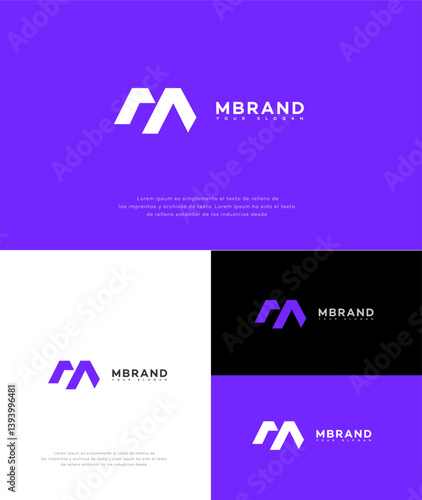 Modern Minimalist M Letter Logo Design Purple, White, Black Variations