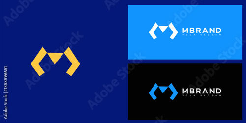 Abstract M Letter Logo Design, Brand Identity, Blue, Yellow, Modern