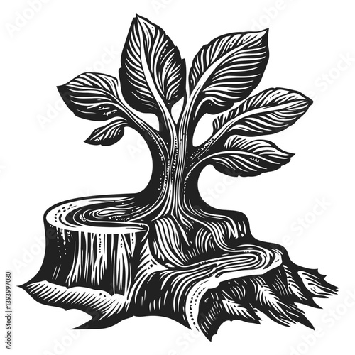 Tree Growth from Stump Symbolizing Renewal and Nature's Resilience