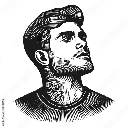 Young Man with Stylish Hair and Neck Tattoo in Artistic Style