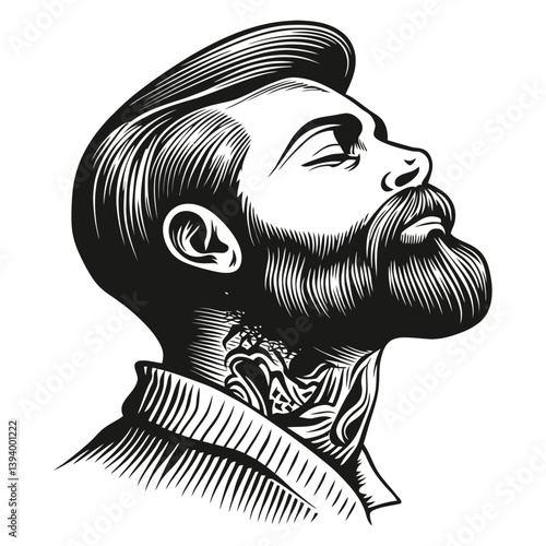 Profile of a Stylish Man with Beard and Tattoo in Black and White