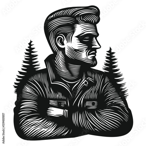 Thoughtful Young Man Staring Into the Distance in Forest Setting