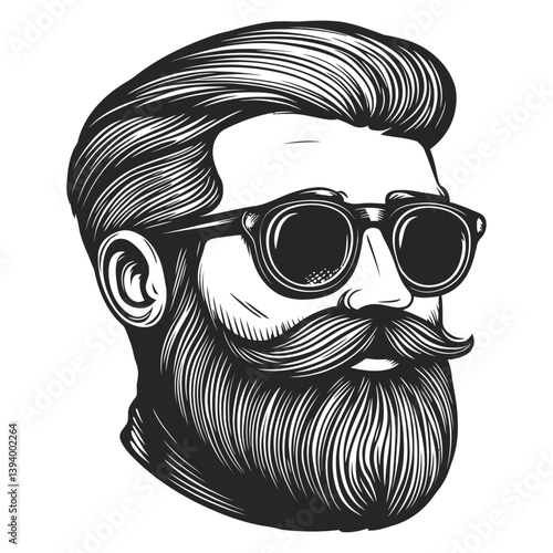 Vintage Illustration of a Man with Glasses and a Well-Groomed Beard