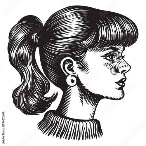 Elegant Side Profile of a Young Woman with Stylish Hair and Earrings