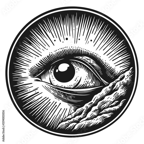 Eye Illustration with Radiating Lines and Textured Elements