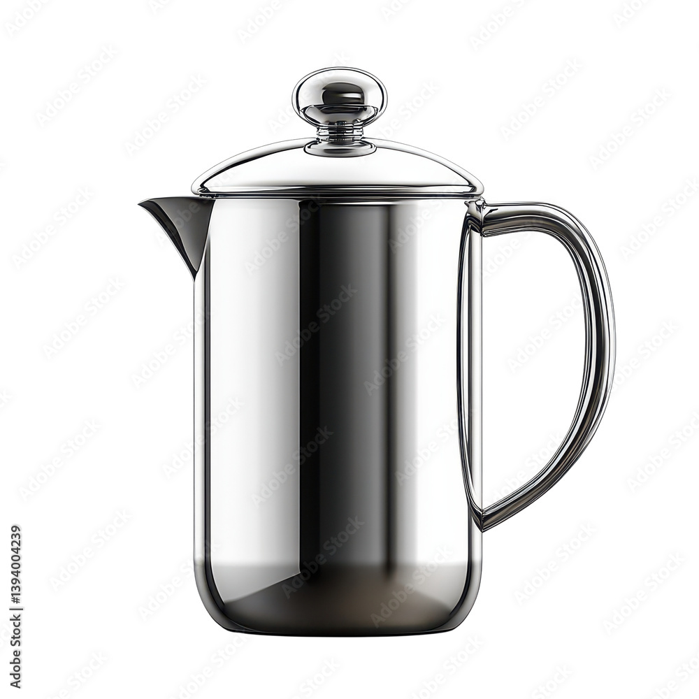 Obraz premium Stainless steel coffee pot with lid isolated on transparent background