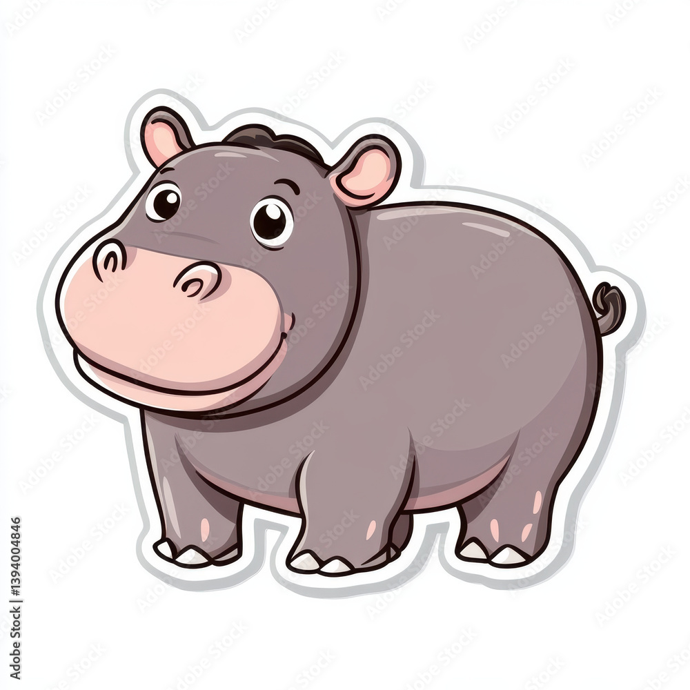 Cute animal sticker featuring happy hippo with round body and cheerful expression. This playful design captures essence of joy and fun, perfect for decorating various items Cute animal sticker featuring happy hippo with round body and cheerful expression. This playful design captures essence of joy and fun, perfect for decorating various items