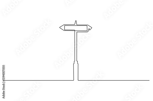Continuous one line drawing of Road direction. Single line drawing illustration of Road direction sign arrows. Concept for web banner. Doodle line illustration.