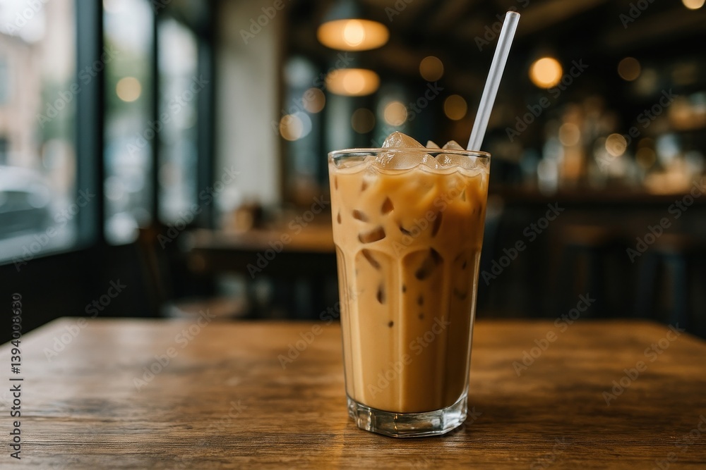 Refreshing iced coffee in cafe.
