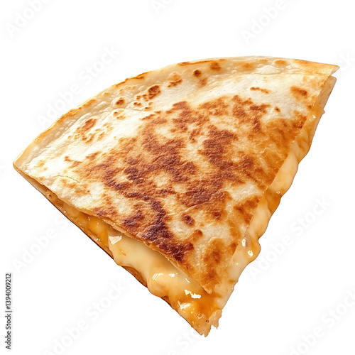 Obraz na płótnie A golden and crispy cheese quesadilla with a melted filling, isolated white background, clean style w salonie