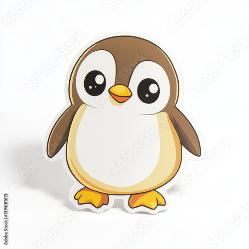 Cute animal sticker featuring cartoon penguin with big eyes and cheerful expression. This adorable design is perfect for decorating notebooks or personal items, bringing joy and charm to any