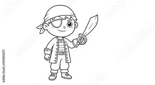 Young Pirate's Adventure: A spirited young pirate, complete with eye patch and trusty sword, stands ready for adventure, embodying the spirit of exploration.