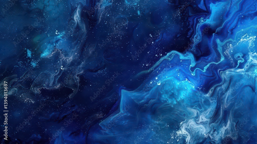 A vibrant abstract artwork featuring swirling shades of blue and hints of light. A vibrant abstract artwork featuring swirling shades of blue and hints of light.