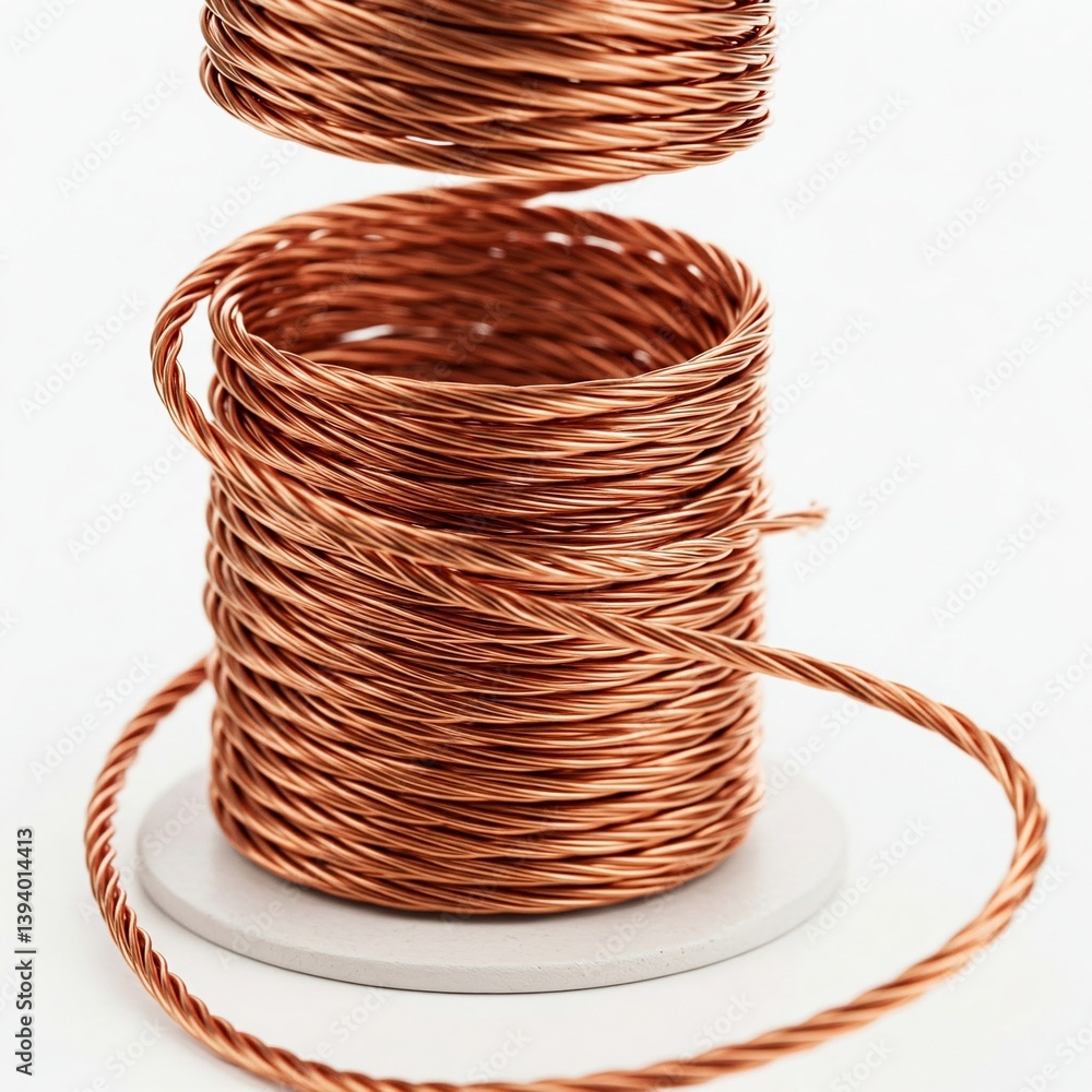 Obraz premium closeup of rolled copper wire on a white surface