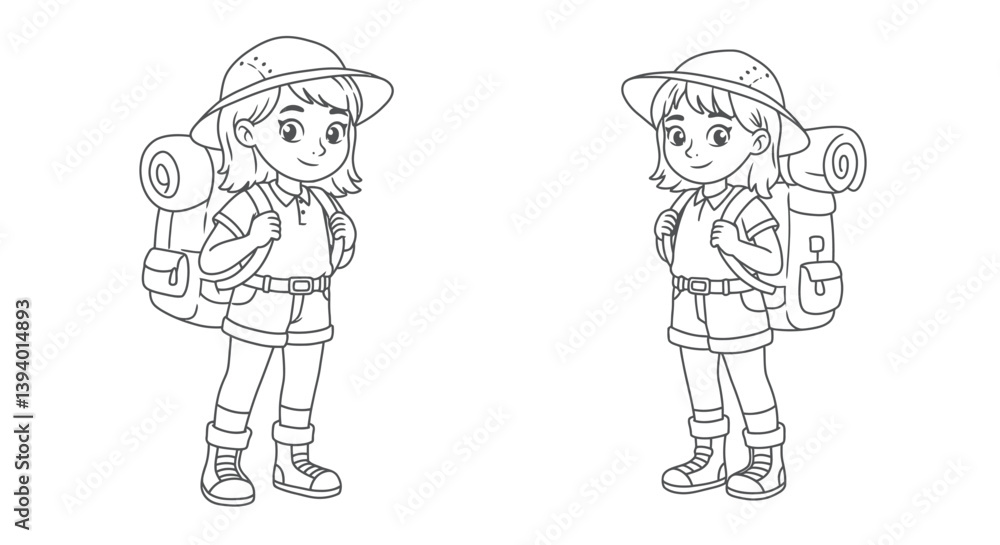 Obraz premium Young Adventurers: Two young girls prepared for a hike adventure, with backpacks and outdoor gear. Embracing a spirit of wanderlust.